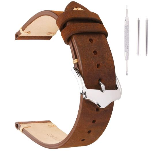 EACHE Leather Watch Bands 20mm For Men Vintage Watch Straps Brown For Women Crazy Horse Leather Replacement Watchband