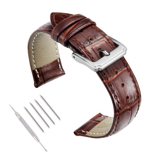 SBR-Trade Genuine Calf Leather Watch Band Grain Replacement Strap for Men Women 18mm 19mm 20mm 21mm 22mm (19MM, Brown)
