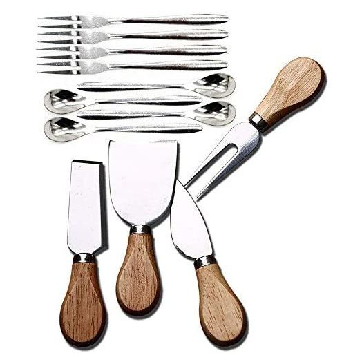 Linwnil 12Pcs Cheese Knives Set for Charcuterie Utensils Accessories Stainless Steel Knife with Wood Handle Cheese Slicer Cutter with 4 Mini Spoons 4 Forks