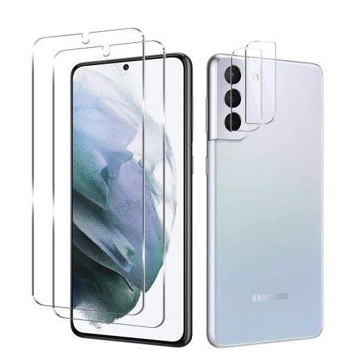 Galaxy S21 Tempered Glass Screen Protector + Camera Lens Protector [ 2 + 2 Pack ][Case Friendly] [Anti-Scratch] [Ultrasonic Fingerprint Unlock] Clear HD Glass Protective Film for Samsung Galaxy S21