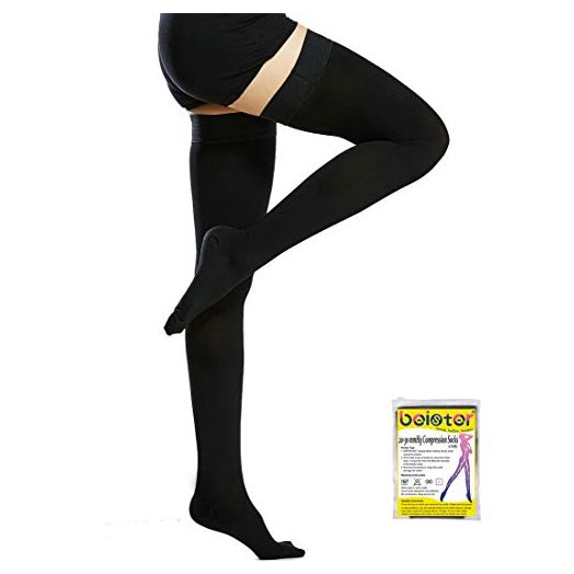 Beister 20-30 mmHg Compression Stockings for Women & Men, Medical Closed Toe Thigh High Socks Graduated Support for Varicose Veins, Edema, Flight