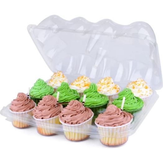 5 Cupcake Containers Plastic Disposable | High Dome Cupcake Boxes 12 Compartment Cupcake Holders Disposable Cupcake Carrier | Dozen Cupcake Trays | Durable Cup Cake Muffin Packaging Transporter