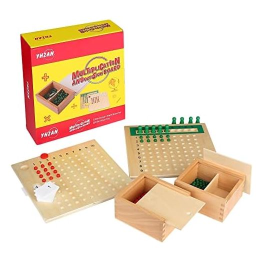 Montessori Math Material Multiplication and Division Board Game Bead Boxed Arithmatics Wooden Math Manipulatives for Homeschool Classroom Kids Educational Toy