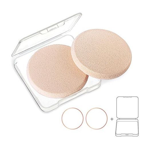 KOOBA 2pcs Round Makeup Sponges with 1 Travel Case, Beauty Face Primer Compact Powder Puff