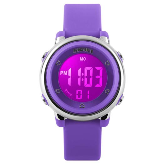 Gosasa Kids LED Digital Electrical Luminescent Silicone Outdoor Sport Waterproof Alarm Children Dress Wrist Watch with Stopwatch for Boys Girls (Purple)