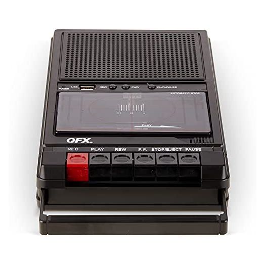 QFX RETRO-39 Shoebox Tape Recorder | Tape Deck, USB 2.0, Built in Microphone, 3.5" Speaker | Portable Analog Cassette Tape Deck | Black