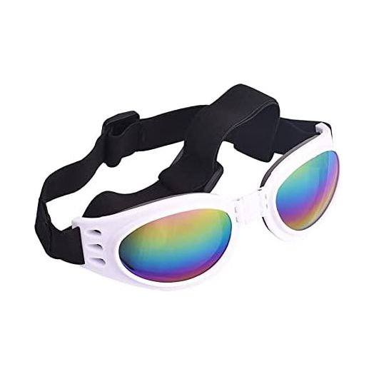 Dog Goggles Dog Sunglasses Adjustable Strap for Waterproof Windproof UV Protection Sunglasses for Dog, for Go Out Travel Skiing Swim, (Black and White)