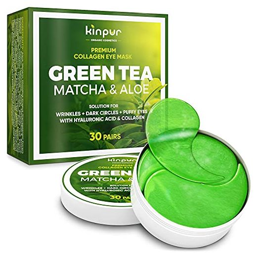 Kinpur Organic Cosmetics Green Tea Under Eye Patches for Wrinkles and Eye Bags - Eye Masks for Dark Circles and Puffiness with Collagen, Hyaluronic Acid - Under Eye Mask for All Skin Types, 30 Pairs
