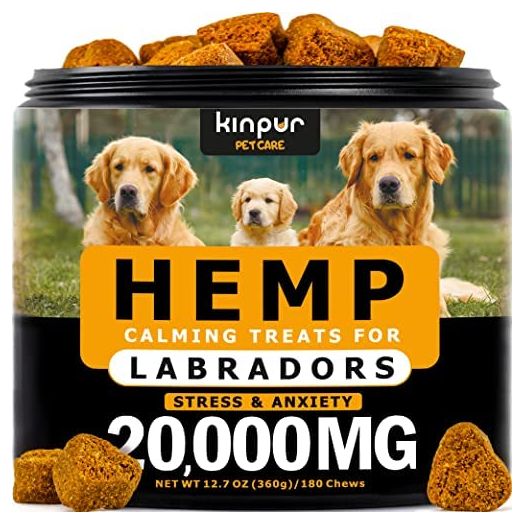 Calming Chews for Dogs with Valerian Root and Hemp Oil - Aid during Thunderstorms, Separation, Car Rides - Hip and Joint Health - Tasty Dog Calming Treats, 180 Chews (Labradors Calming Chews)