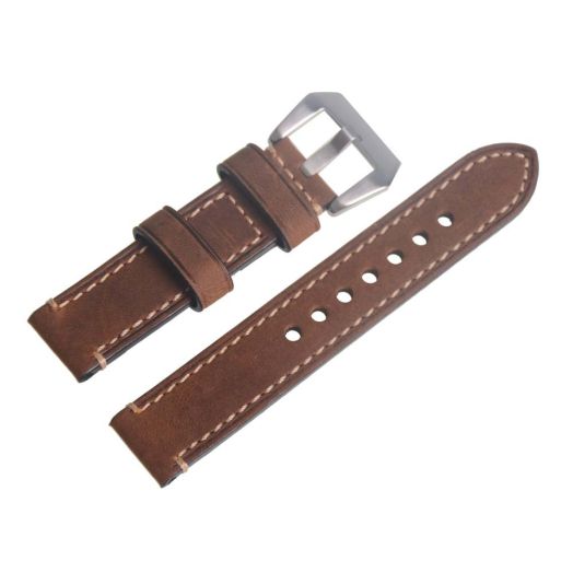 Genuine Leather Brown Vintage Replacement 20mm Watch Strap Band Watchband With Silvery Buckle