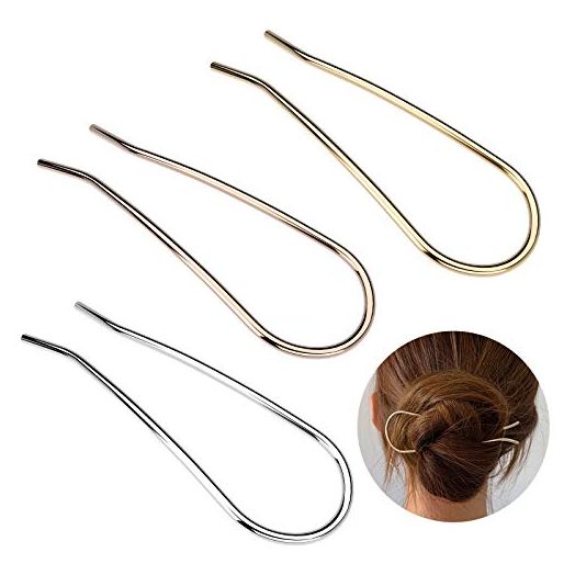 HYFEEL Metal Hair Fork 4.6 inch Simple U Shape Updo Hair Sticks Alloy Gold-plated 2 Prong Bun Hair Pins Clips