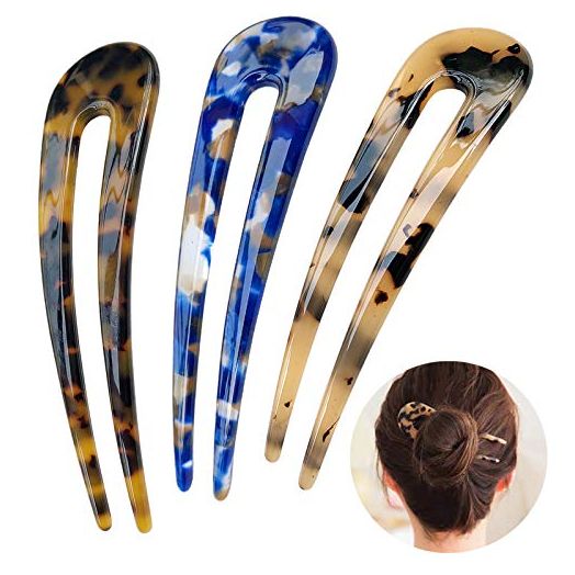 HYFEEL French Hair Forks Tortoise Shell U Shape Updo Hair Pins Clips for Thin Thick Hair (3 Pack)
