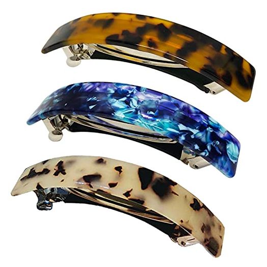 HYFEEL Large French Barrettes for Women Fine Thick Hair, Classic Tortoise Shell Hair Clips Wide (3 Pack)