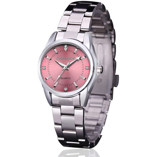 cofuo Women Lady Dress Analog Quartz Watch with Stainless Steel Band, Simple Design Easy Reader Wrist Casual Fashion Waterproof Water Rsistant Watches Luminous Noctilucent Wristwatch Pink - Best Gift