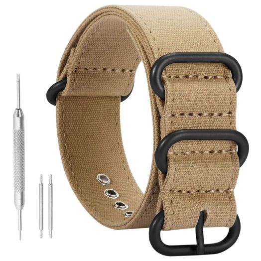 18mm 20mm 22mm 24mm 26mm Watch Band Canvas Strap Sturdy Sport Replacement for Men in Black/Blue/Army Green/Khaki Width