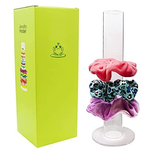 FROG SAC Scrunchie Holder Stand, Acrylic Hair Tie Organizer, 11 Inch, Clear
