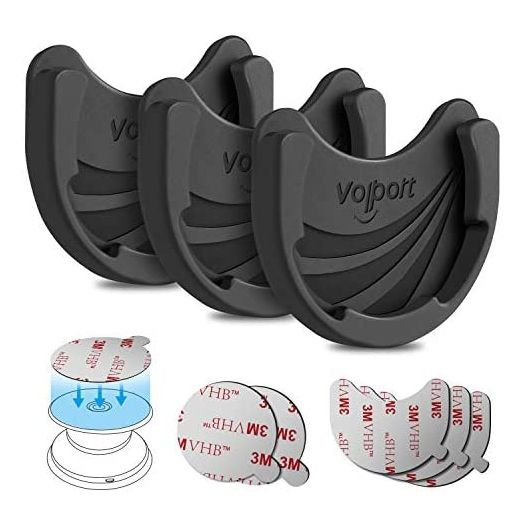 Car Mounts for Socket Grips, 3 Pack Pops Silicone Phone Holder for Collapsible Expanding Stand / Swappable Socket Users with Base 3M Adhesive Replacement Stick on Wall, Dashboard, Mirror, Home -Black