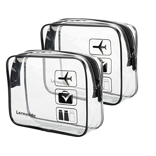 Lermende Clear Toiletry Bag, TSA Approved Travel Bag, Quart Sized (Black) (2pcs/pack)