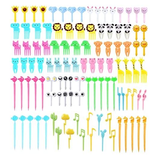 Fun Bento Picks set, 108 Pcs Animal Food Picks for Kids, Cute Cartoon Animal Fruit Food Toothpicks, Lunch Bento Box Picks for Toddler (60 Animal +10 Cartoon eyes + 20 Sea Creature +18 note shape)