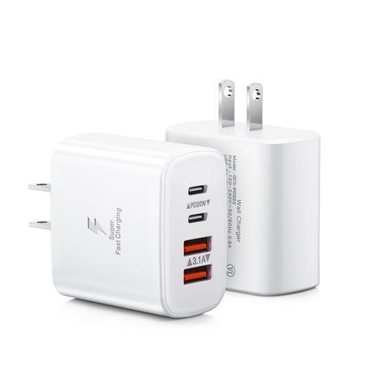 USB C Charger Block, 2-Pack 40W 4-Port USB C Wall Charger Fast Charging Dual Port PD Power Adapter+QC Double Wall Plug Multiport Type C Brick Charger for iPhone 15 14 13 12 11 Pro Max XS XR X,Samsung