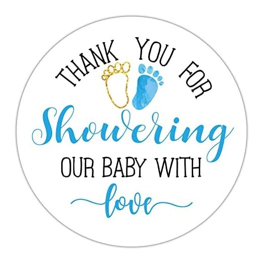 Blue Baby Shower Stickers, Thank You for Showering Our Baby with Love Stickers, Baby Shower Favors for Boys, Thank You Stickers Baby Shower, 2 Inch, Pack of 50.