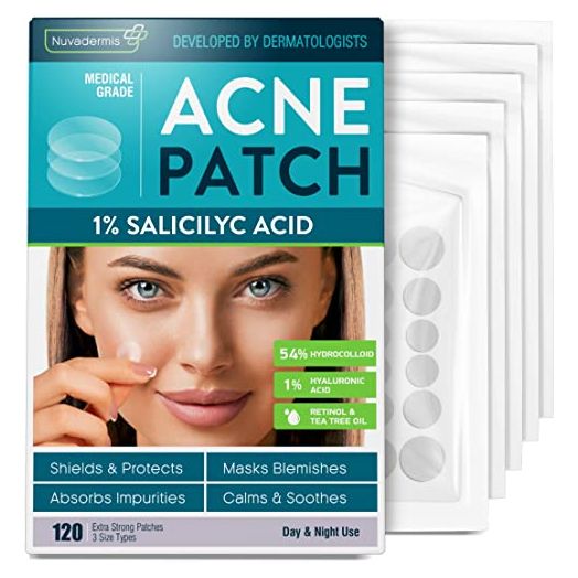 Acne Pimple Patches - Dark Spot, Blemish, Zit Treatment - 54% Hydrocolloid Dot Stickers - 120 Patch Pack for Clean Skin - Hyaluronic Salicylic Acid, Tea Tree Oil, Vitamin A - Face Cystic Pore Covers