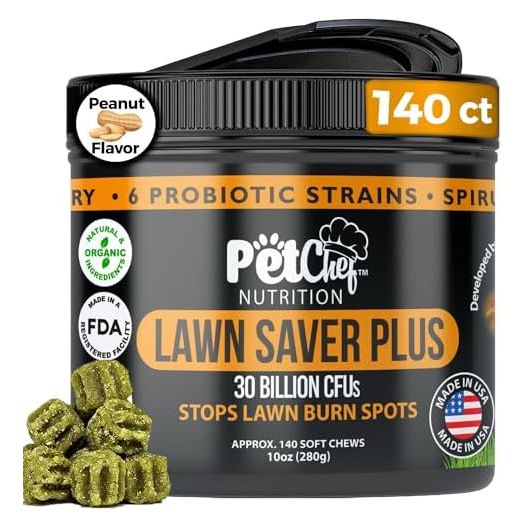 Pet Chef Lawn Saver Dog Treats - Powerful Dog Urine Neutralizer for Lawn, Grass Saver Soft Chews, Prevents Lawn Burn from Dog Urine, Green Grass Dog Chews for Healthy Lawns