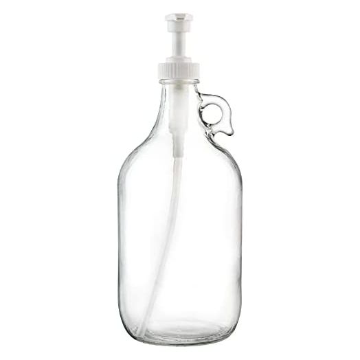 Half Gallon Glass Pump Dispenser Bottle, Large Jug with Pump for Laundry Soap Dispenser, Liquid Detergent, Fabric Softener, Syrup Pump - 64 oz Capacity - by Kitchentoolz