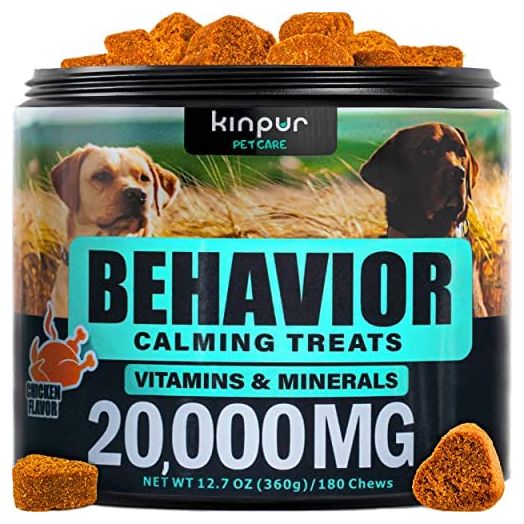Kinpur Pet Care Calming Chews for Dogs with Valerian Root and Hemp Oil - Aid During Thunderstorms, Separation, Car Rides - Hip and Joint Health - Tasty Dog Calming Treats, 180 Chews (Behavior Chews)