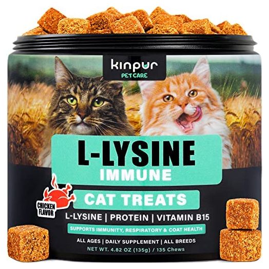 Lysine Cat Treats - Cat Immune Support - Help Improve Respiratory Health and Eye Function - Enriched with Vitamin B, Calcium, Protein - 135 Soft Chews with L-Lysine for Cats - American Quality