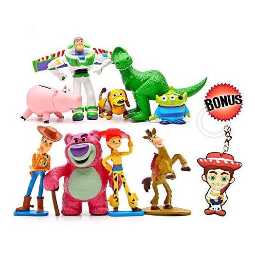 Story Cake Toppers – Pack of 9 Figurines – Premium Quality Birthday Party Favors Including Woody, Buzz Lightyear, Jessie, Lotso, Bullseye, Rex, Alien, Slinky, Hamm