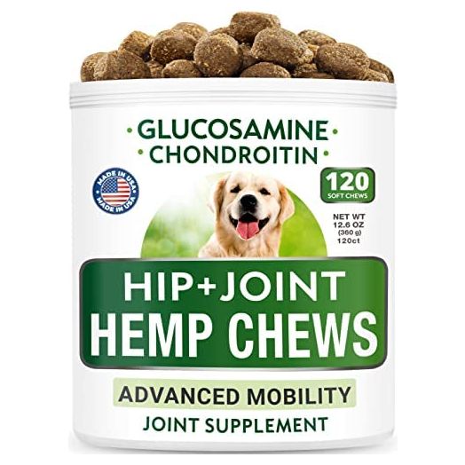 BARK&SPARK Hemp Treats + Glucosamine - Natural Joint Pain Relief - Hip & Joint Supplement w/MSM + Chondroitin + Hemp Oil + Omega 3 - Joint Pain Relief - Made in USA - Chicken Flavor - 120 Chews