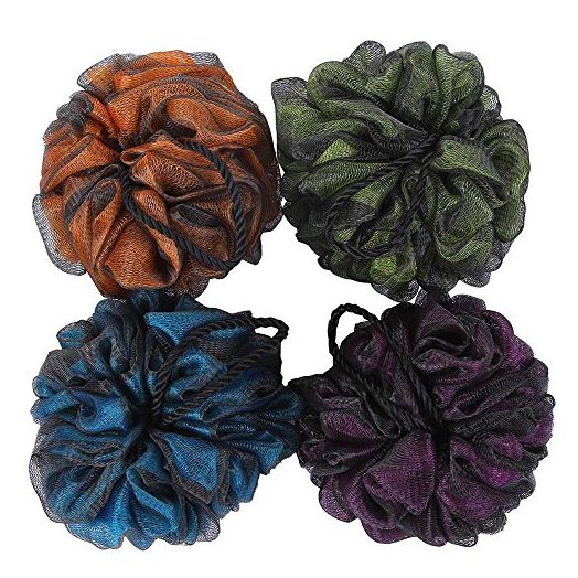 Tbestmax Loofah Bath and Shower Sponge Pouf, Mesh Brush Ball Exfoliating Body Scrubber Ball (60g/pcs) (Pack of 4)