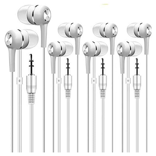 Bulk Earbuds Headphones 100 Pack, Wholesale Disposable Ear Buds Bulk Earphones for Classroom,School,Kids,Libraries,Museums (White)