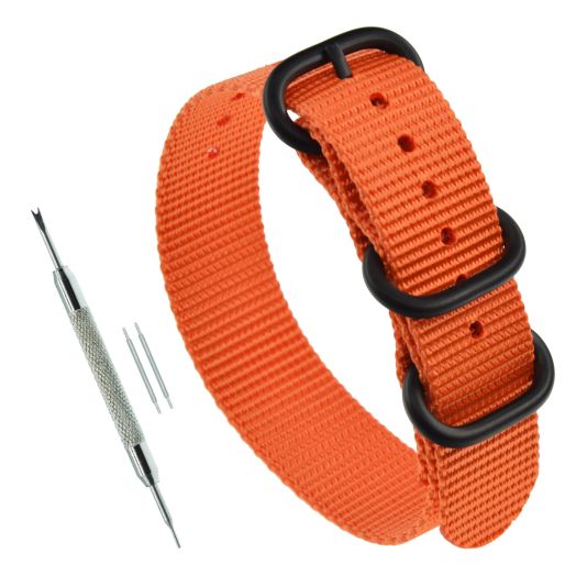 MZBUTIQ 20mm Orange Men's Nylon Watch Strap One Piece Watch Bands Replacement PVD Buckle 3 Ring