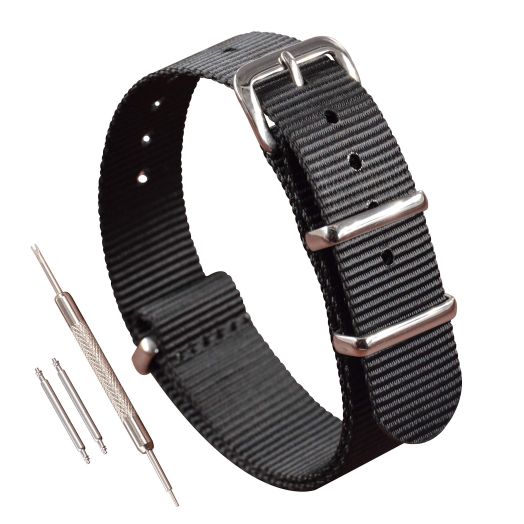 MZBUTIQ 15mm Thin Nylon Watch Strap Black One-piece style Watch Band Replacement for Women