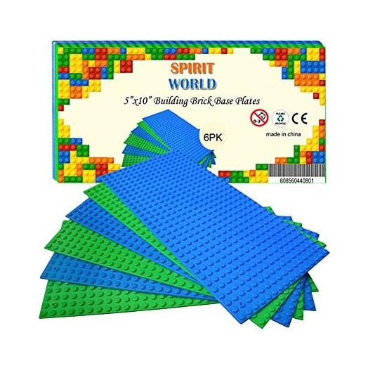 Base Plates 5 x10 Inch Variety Baseplates for Brick Block Building Compatible all Major Brands Blue and Green Baseboard with Pin-hole (6-Pack)