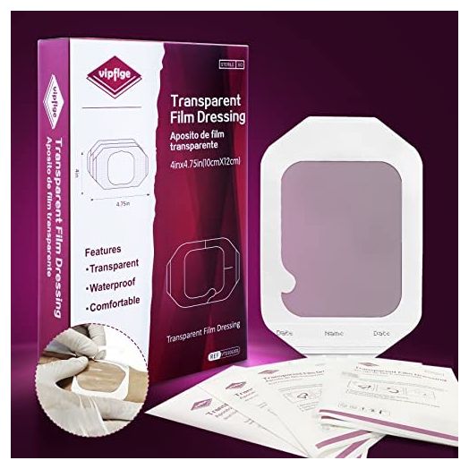 Transparent Film Dressing 4'' x 4.75'' - 50 Pack, Waterproof Transparent Wound Bandage, Adhesive Patch, Post Surgical Shower or IV Shield, Tattoo Aftercare Bandage
