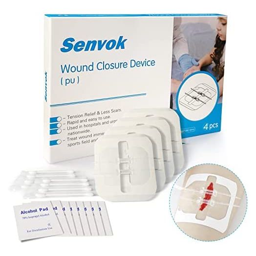 Zip Stitch Sutures Butterfly Bandaids - 4 Pcs Zipstitch Laceration Kit - Surgical Laceration Repair Without Stitches - Quick Clot -Emergency Wound Closures Device (PU)
