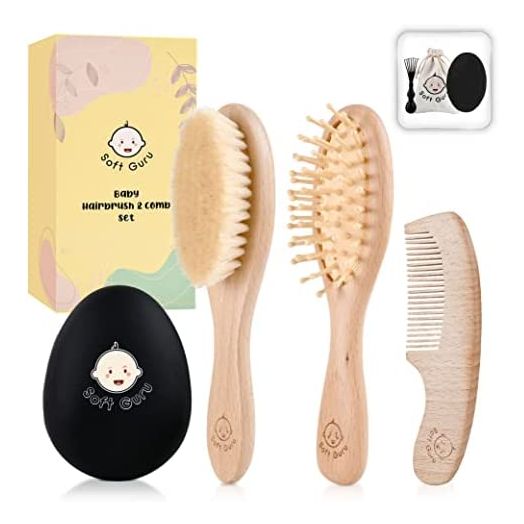Soft Guru Baby Hair Brush and Comb Set with Premium Wooden Finish. Gentle Bristles for Cradle Cap. Great Baby Registry or Shower Gift. Perfect for Toddlers, Newborns & Infants.