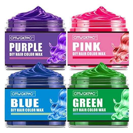 4 Colors Temporary Hair Coloring Dye Wax, Blue Purple Pink Green Natural Hair Color Wax Mud
