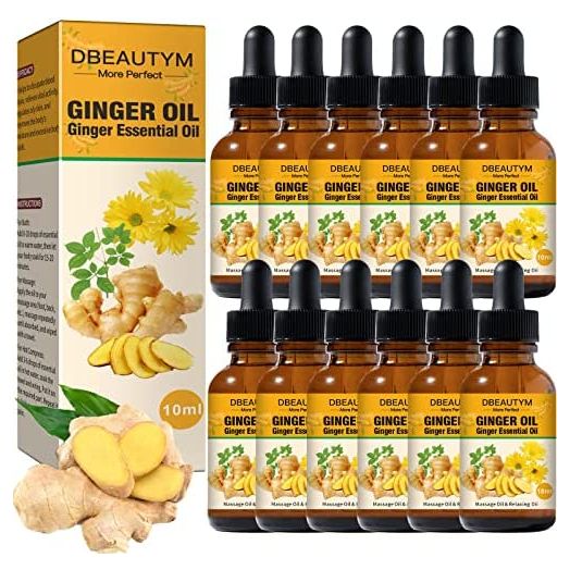 12 Pack Ginger Oil Lymphatic Drainage Massage Oil, Vitamin E Oil For Skin, Belly Lymphatic Drainage Ginger Oil - Arnica Ginger Oil for Lymphatic Drainage, Plant Aroma Oil Ginger Essential Oil Gift Set