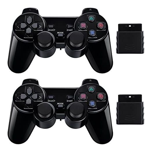 BLUE LAKE Performance 2 Pack Wireless Controller 2.4G Compatible with Sony Playstation 2 PS2 (Jet Black)