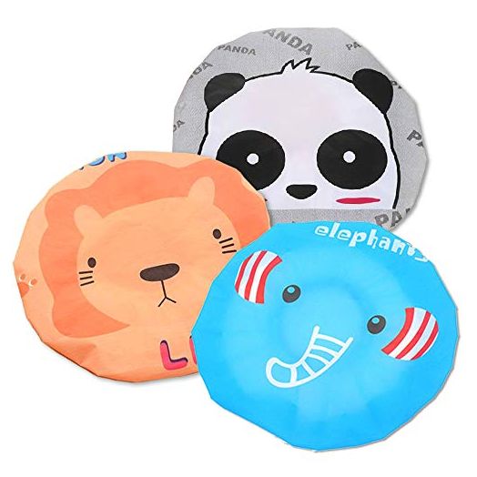 IXIAOPET Cartoon Waterproof Elastic Shower Cap (Panda Elephant Lion) (Pack of 3)