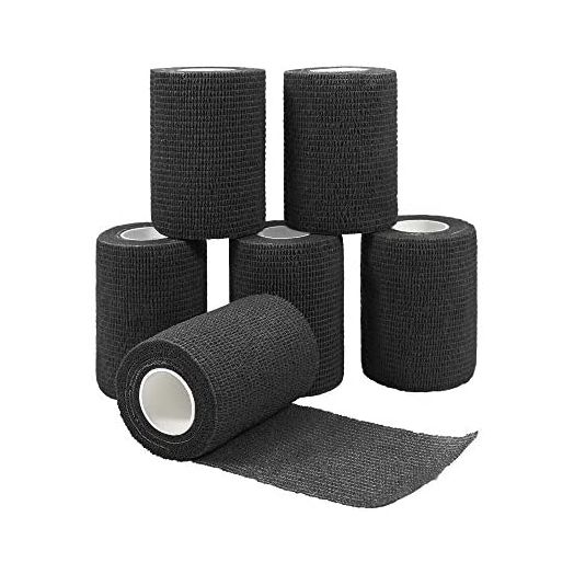 GooGou Self Adherent Wrap Bandages Self Adhering Cohesive Tape Elastic Athletic Sports Tape for Sports Sprain Swelling and Soreness on Wrist and Ankle 6PCS 3 in X 14.7 ft (Black)