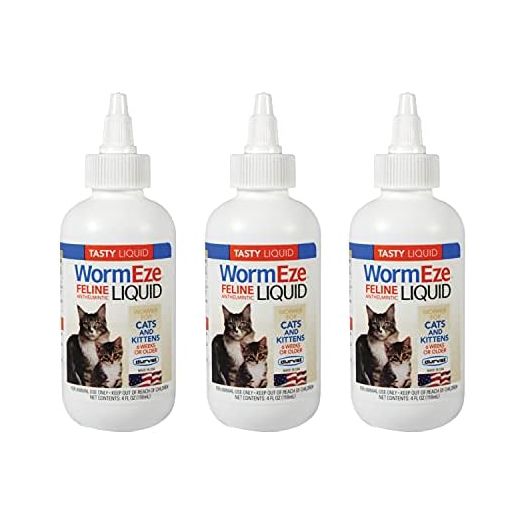 N/1 Cat Dewormer, Durvet Wormeze Feline Liquid Wormer for Cats & Kittens 4oz, Cat Wormer for All Worms, 3 Packs