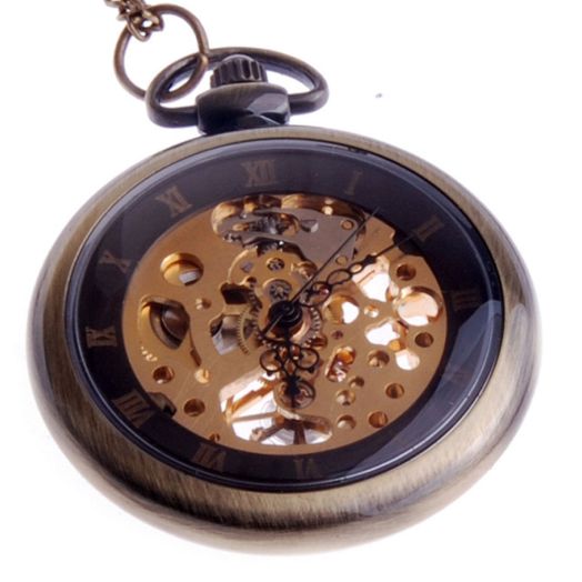 Hand Wind Mechanical Skeleton Pocket Watch Open Face Steampunk Style with Chain - PW12