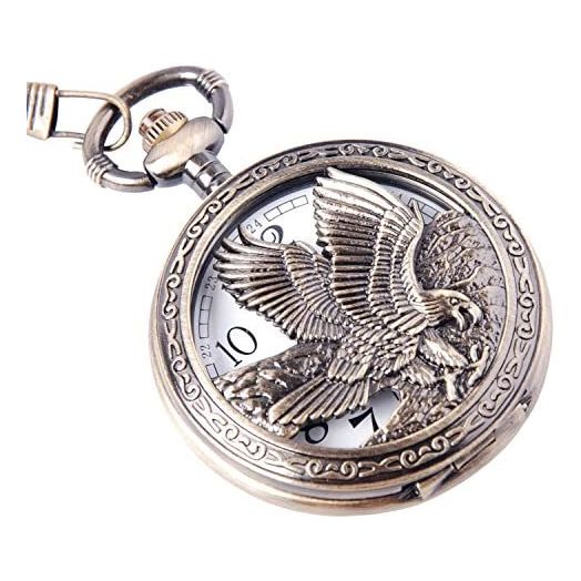 ShoppeWatch Eagle Pocket Watch with Chain | Vintage Pocket Watch Quartz Movement | Half Hunter Arabic Numerals Pocketwatch PW-65