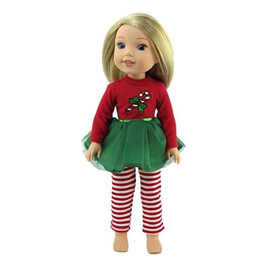 American Fashion World Candy Cane Tutu Dress Made for 14 inch Dolls Such as Wellie Wishers