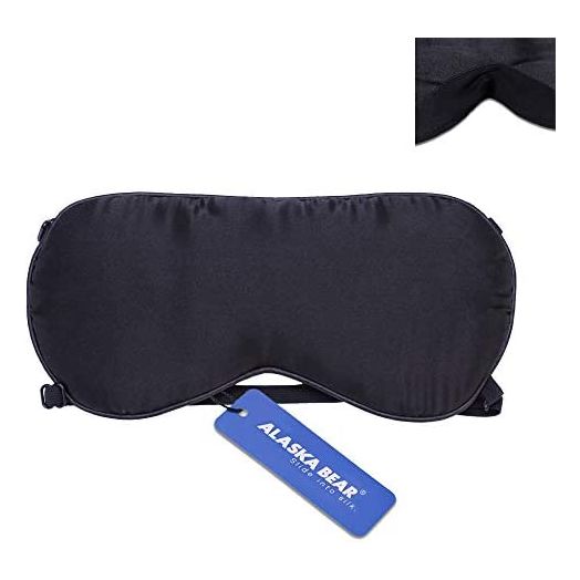 ALASKA BEAR Sleep Mask 2 Straps, Mulberry Silk, Twin Thin Elastic Bands Stay Put All Night, Super-Smooth Blindfold Eye Mask Two Adjustable Head Straps and Nose Baffle, Black